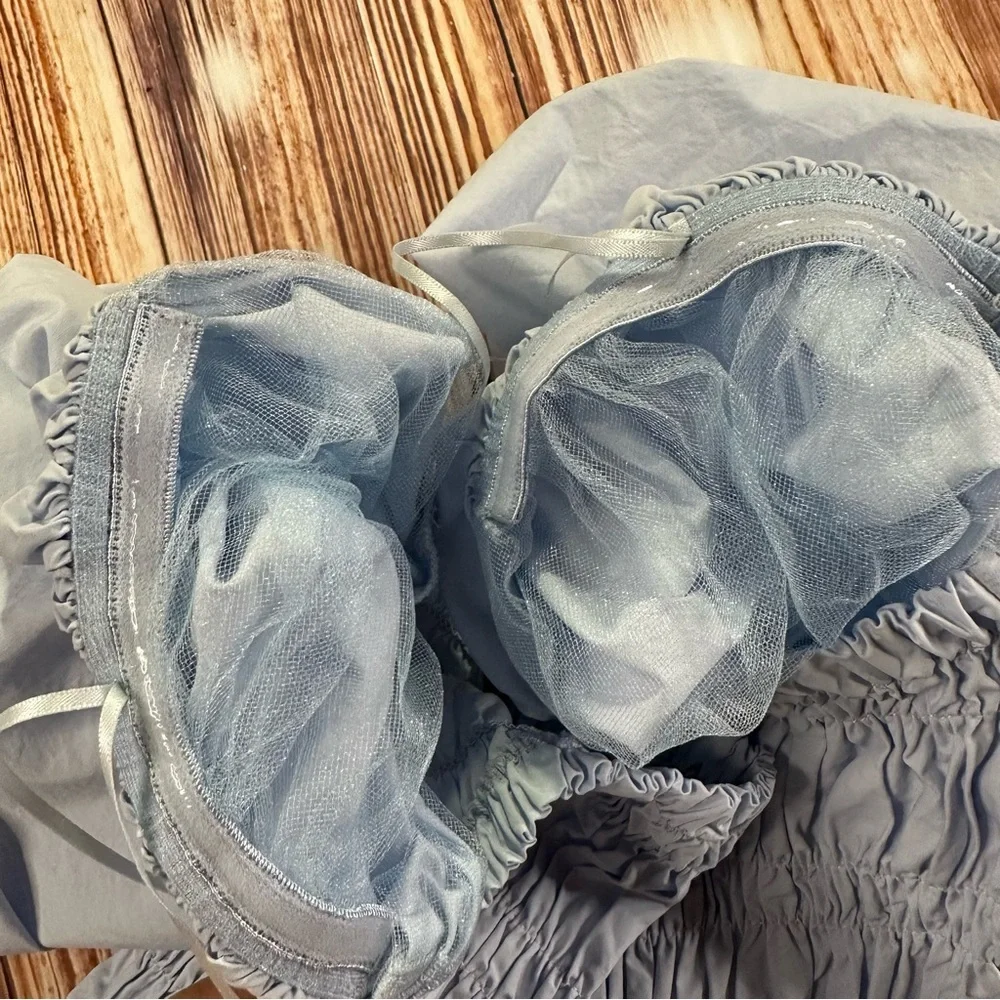 Astr Light Blue Smocked Puff Sleeve Blouse Size Medium